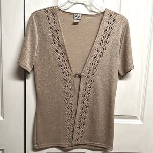 Vintage Angela Tan Short Sleeve Cardigan Sweater Size XL